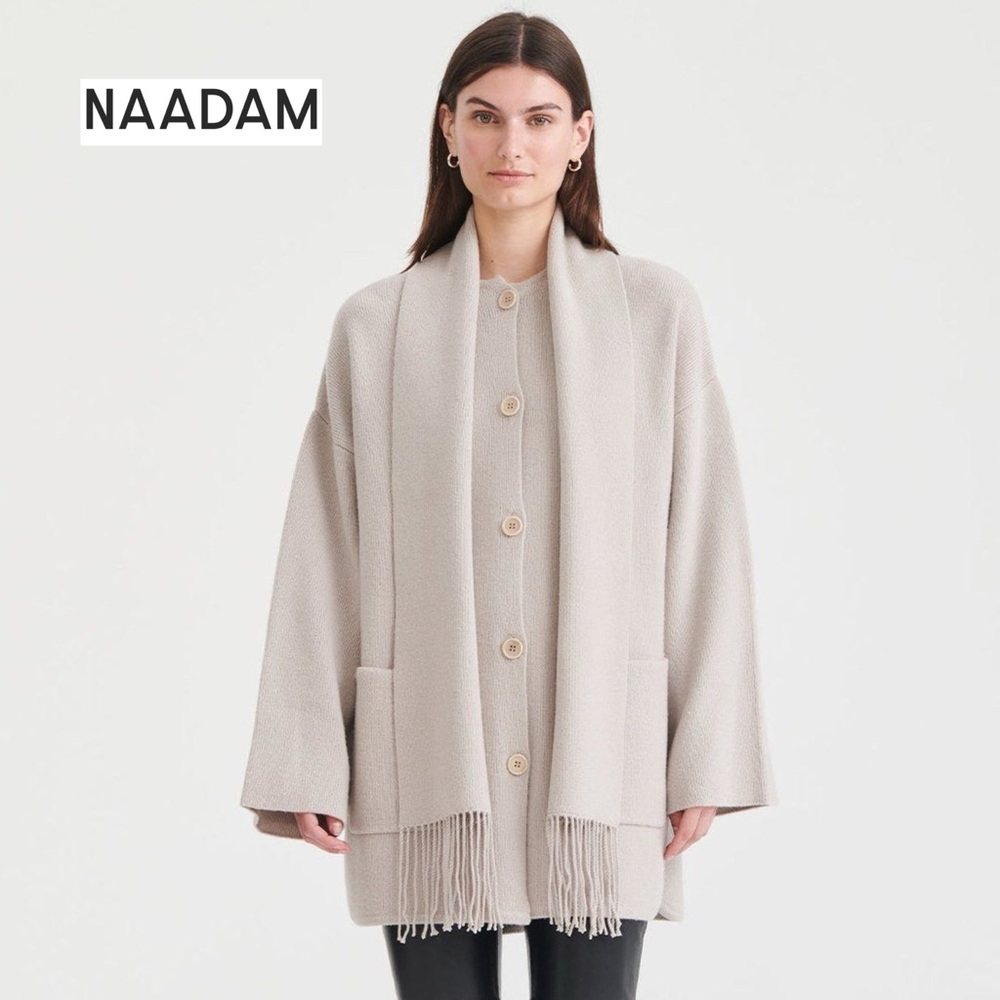 NAADAM Cashmino Sweater Jacket With Removable Scarf Beige Cream XS Cashmere Wool
